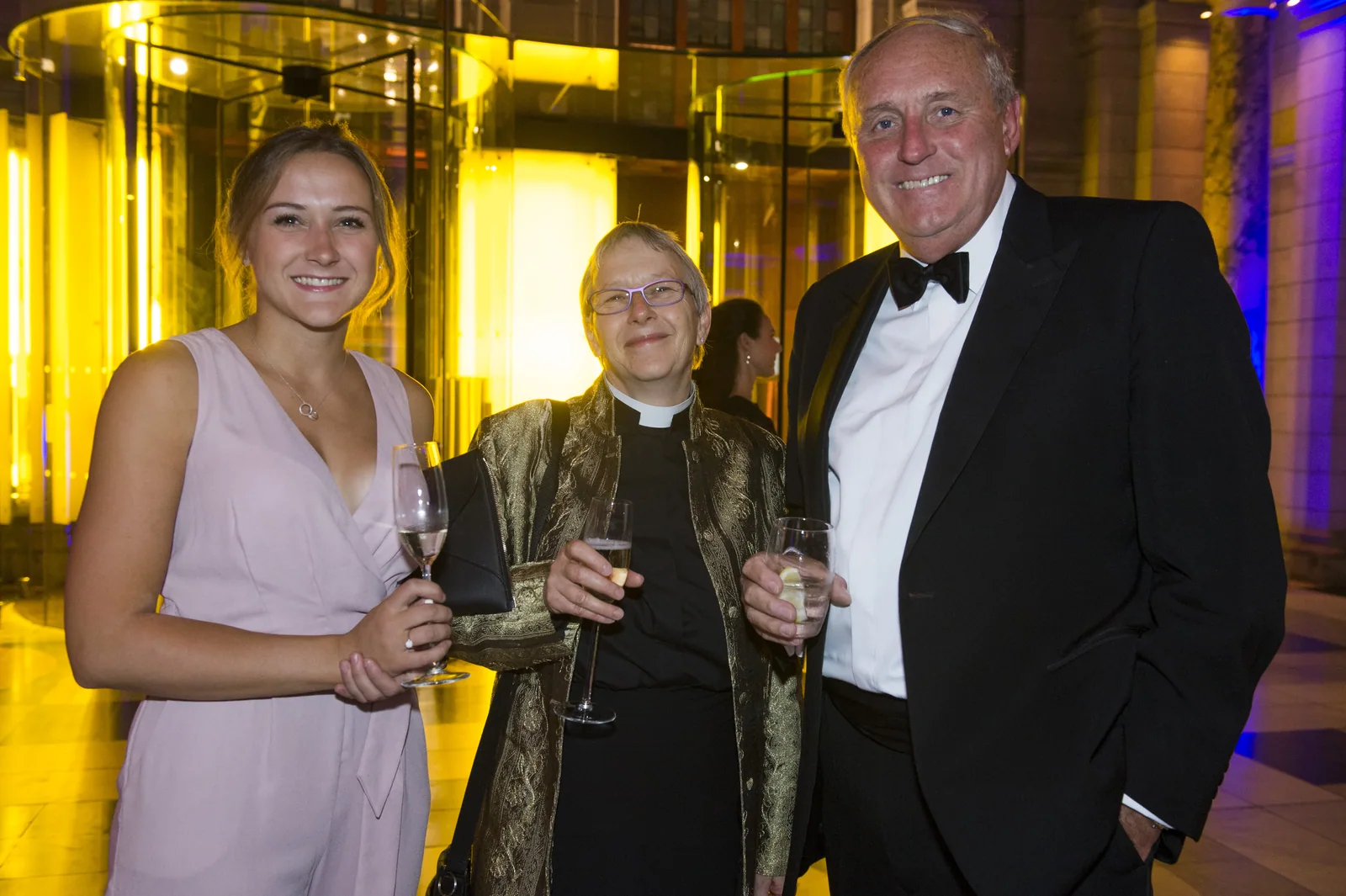 Guests arriving for a formal evening event