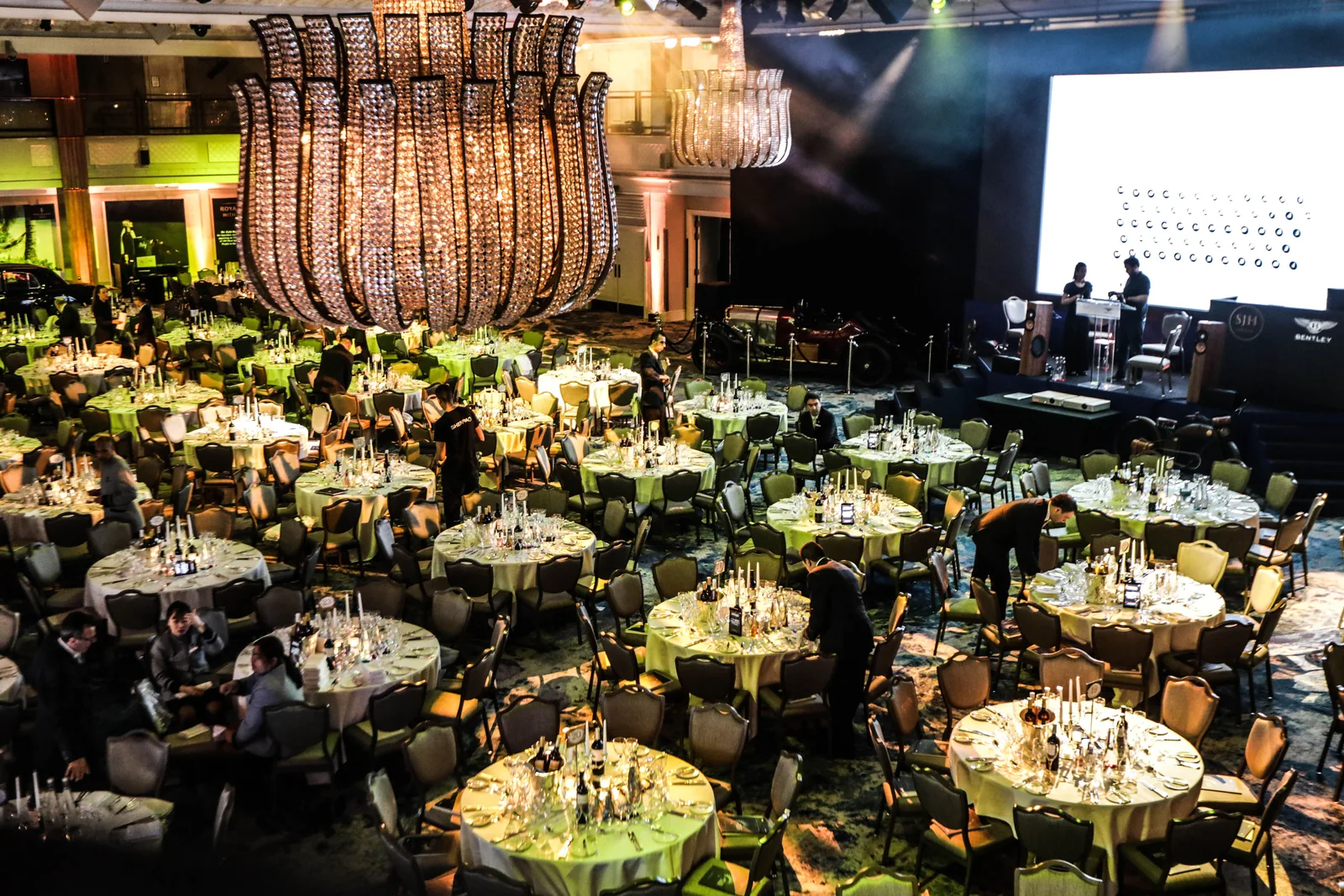 A banquet room carefully prepared for guests