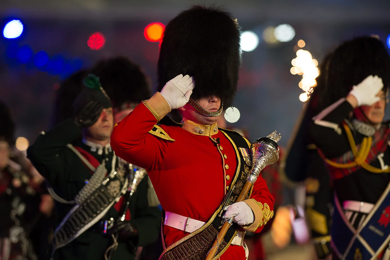 Ceremonial musicians performing at a celebration