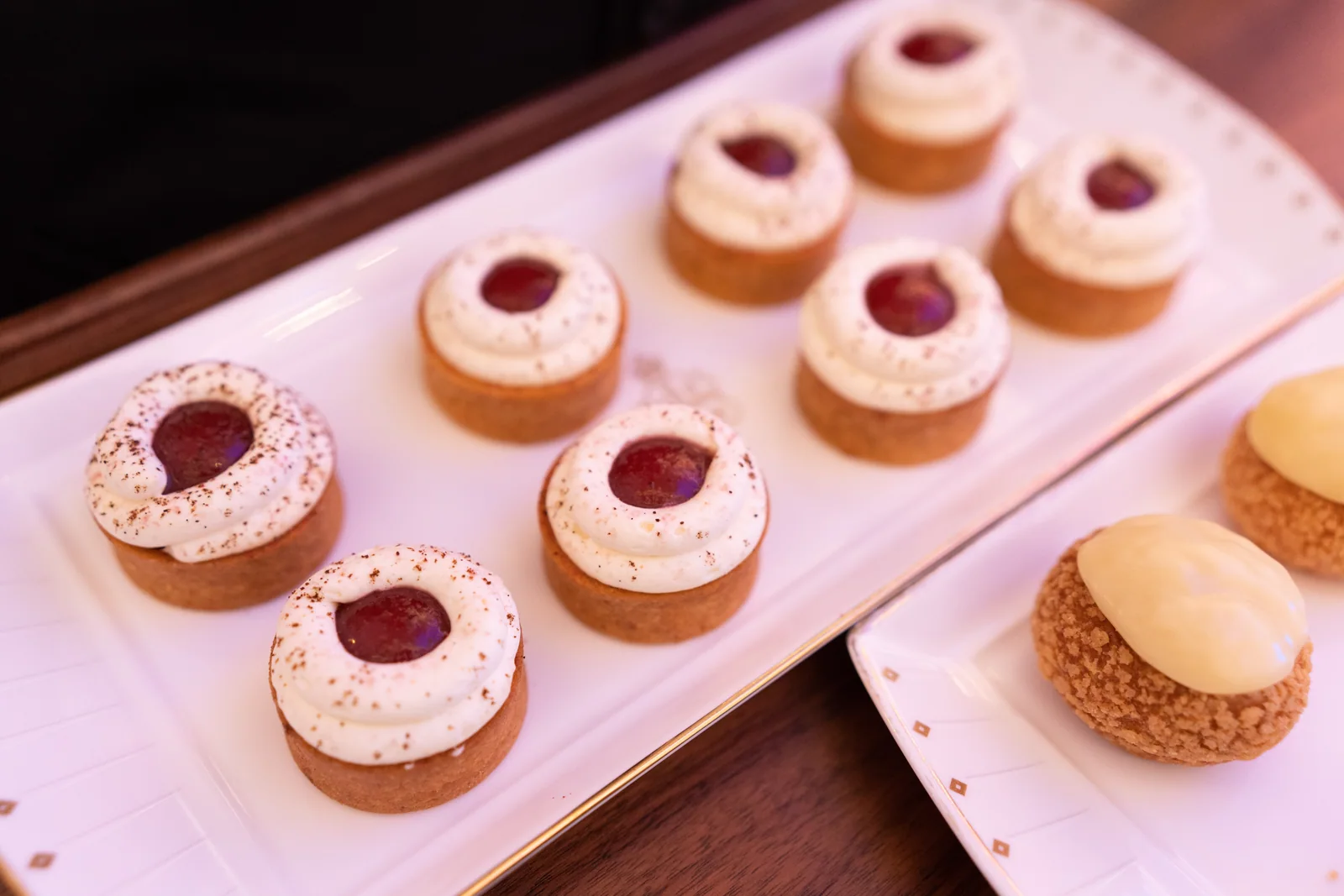 Individually presented desserts ready for service